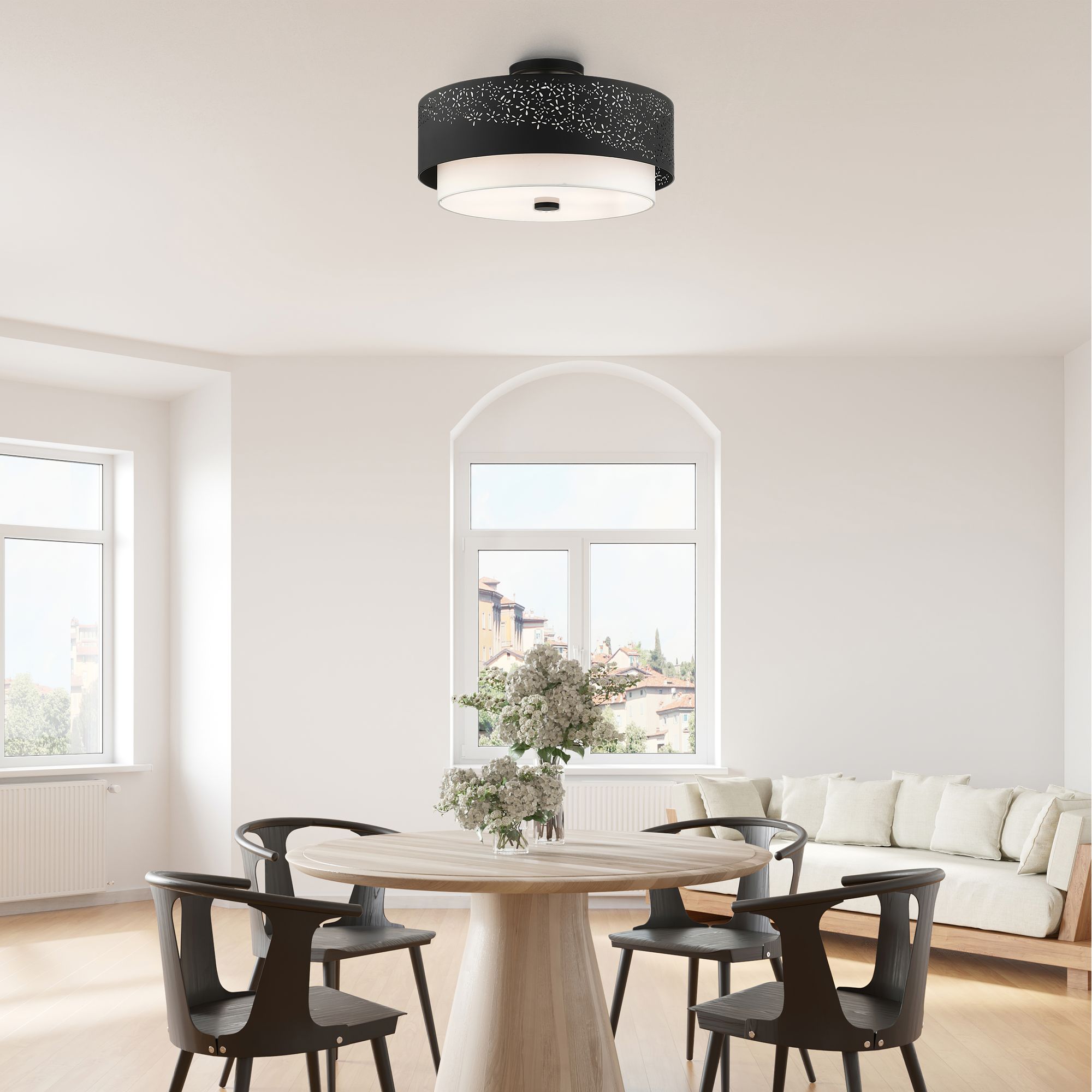 Noria 20" Wide Black Drum Ceiling Light