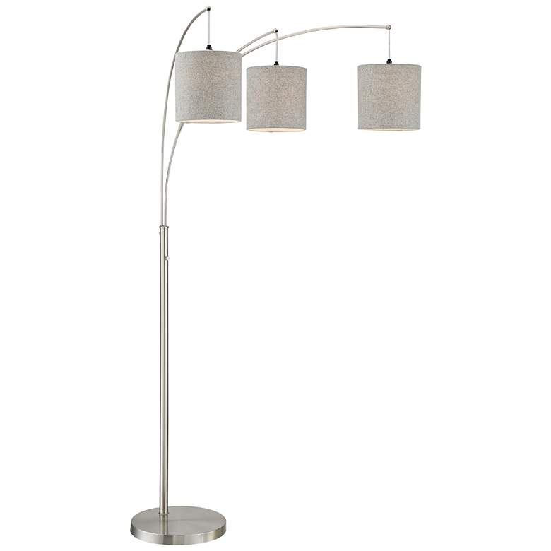 Norlan Brushed Nickel 3-Light Arc Floor Lamp with Gray Shade