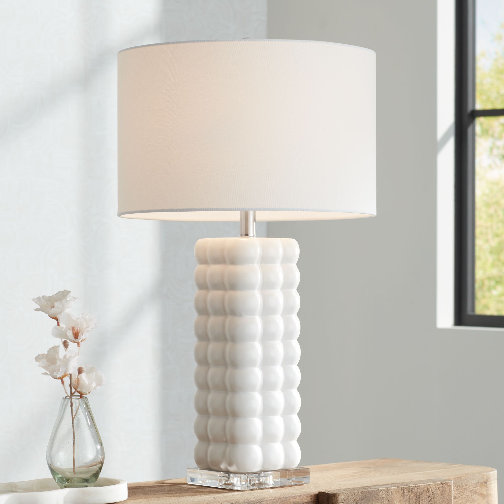 Norma 28" High Textured Bubble White Ceramic Table Lamp Set of 2