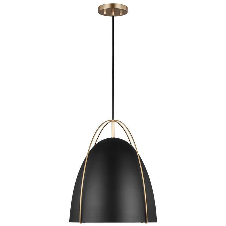 Image 1 Norman 15 1/2" Wide Satin Brass Pendant Light w/Black Shade