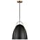 Norman 15 1/2" Wide Satin Brass Pendant Light w/Black Shade