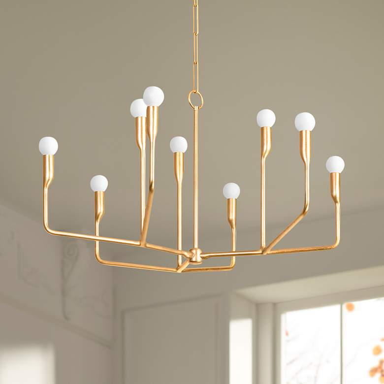 Image 1 Norman 32" Wide Vintage Gold Leaf 9-Light Chandelier