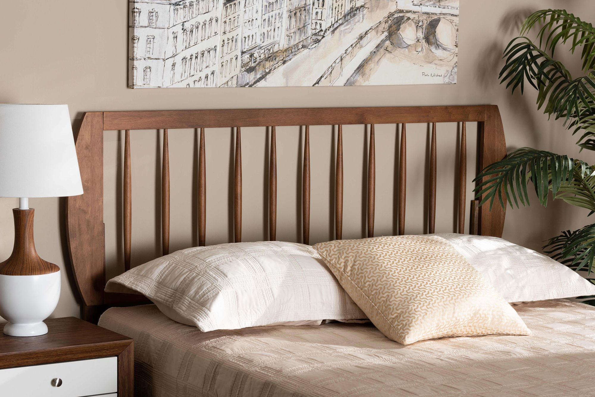 Norman Ash Walnut Rubberwood Open Slat Full Headboard