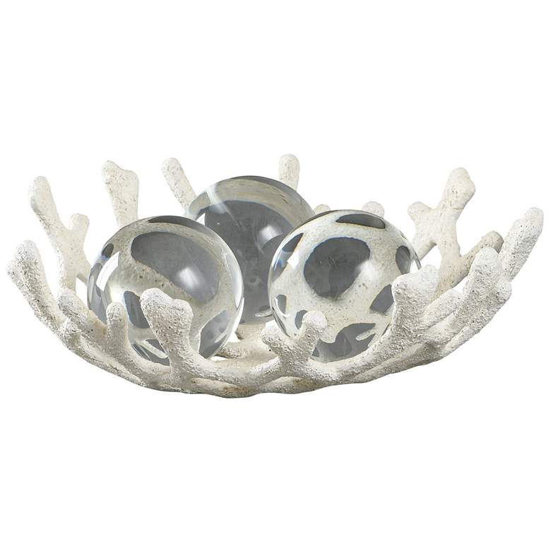 Image 1 Norman Wyatt Home 16.5" Wide White Molded Bowl With Clear Glass Orbs
