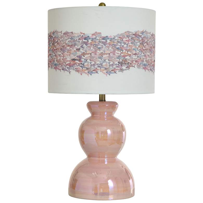 Image 1 Norman Wyatt Home 28.5"H Pearlescent Pink Table Lamp w/ Pattern Shade