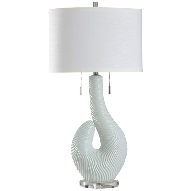 Image 1 Norman Wyatt Home 35.5"H Whisper Blue Ceramic Table Lamp w/ White Shad