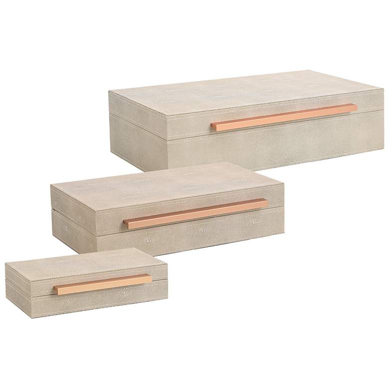 Image 1 Norman Wyatt Home Camilla Neutral Leather Accessory Box Set of 3
