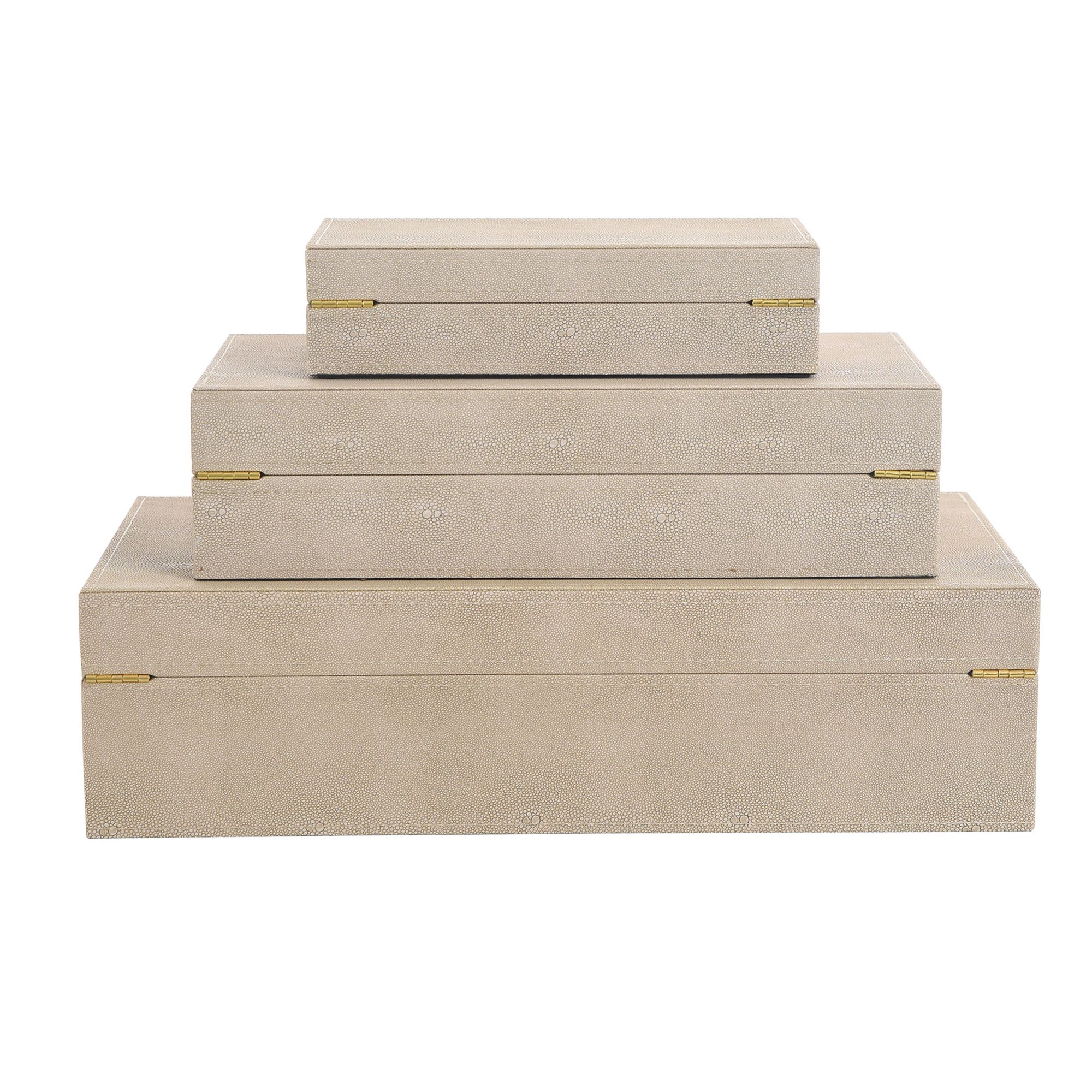 Image 4 Norman Wyatt Home Camilla Neutral Leather Accessory Box Set of 3 more views