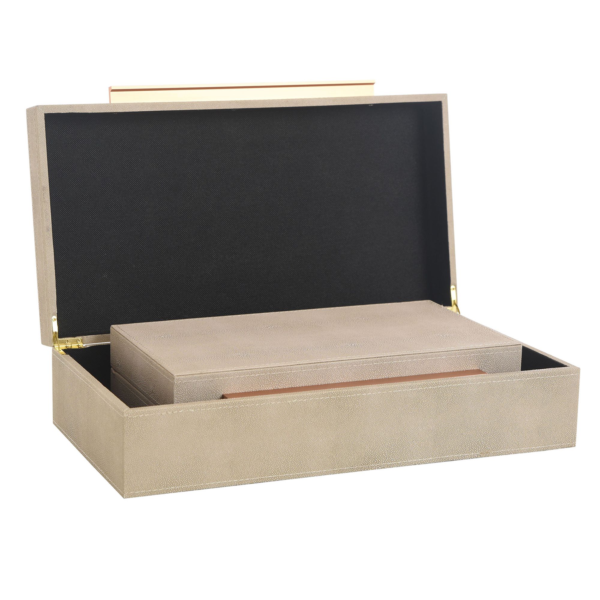 Image 5 Norman Wyatt Home Camilla Neutral Leather Accessory Box Set of 3 more views