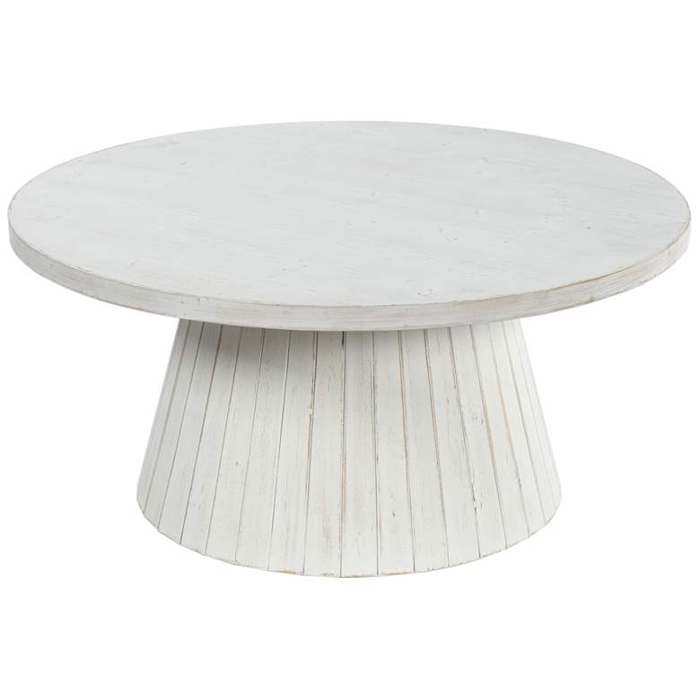 Image 1 Norman Wyatt Home Drift 35"W White Washed Wooden Carved Coffee Table