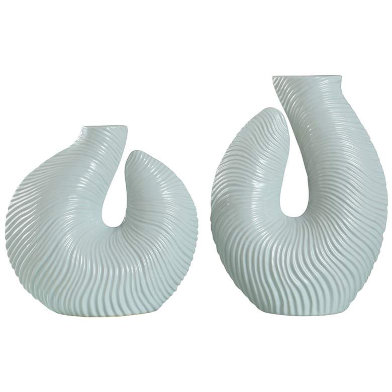 Image 1 Norman Wyatt Home Jonas Spa Blue Ceramic Vase Set of 2