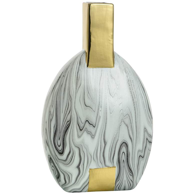 Image 1 Norman Wyatt Home Marbell 17.25" High Faux Marble and Gold Ceramic Vas
