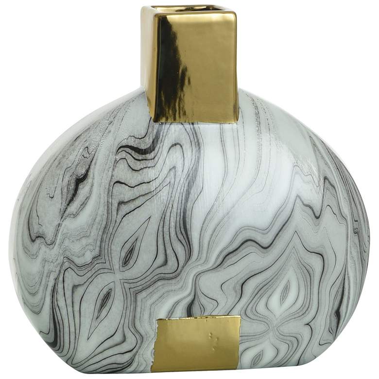 Image 1 Norman Wyatt Home Marbell 9.75" High Faux Marble and Gold Ceramic Vase