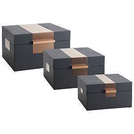 Image1 of Norman Wyatt John Dark Smoke Leather And Bronze Accessory Box Set of 3