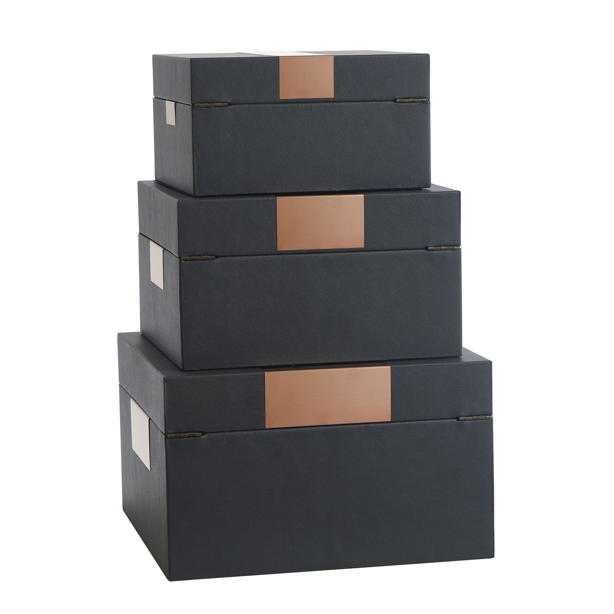 Image 4 Norman Wyatt John Dark Smoke Leather And Bronze Accessory Box Set of 3 more views