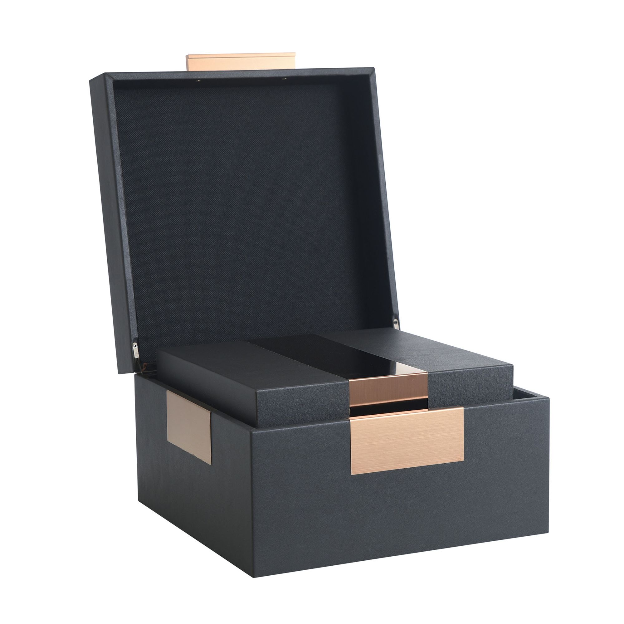 Image 5 Norman Wyatt John Dark Smoke Leather And Bronze Accessory Box Set of 3 more views