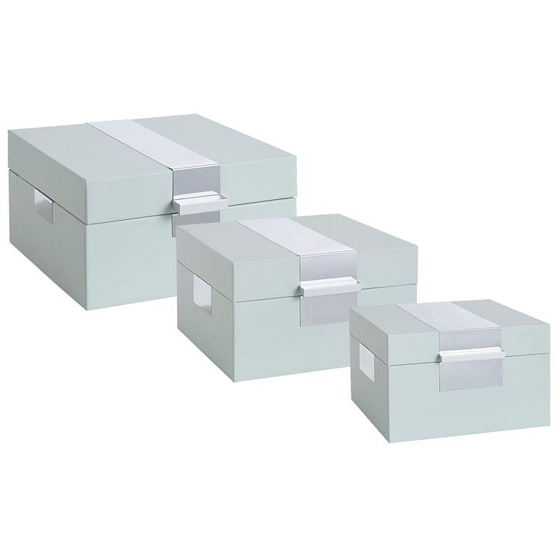 Image 1 Norman Wyatt John Spa Blue Leather And Silver Accessory Box Set of 3