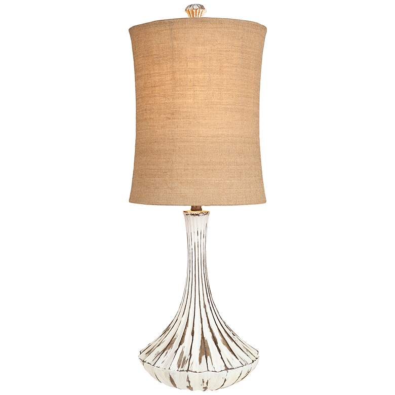 Image 1 Normandie Distressed White and Burlap Table Lamp