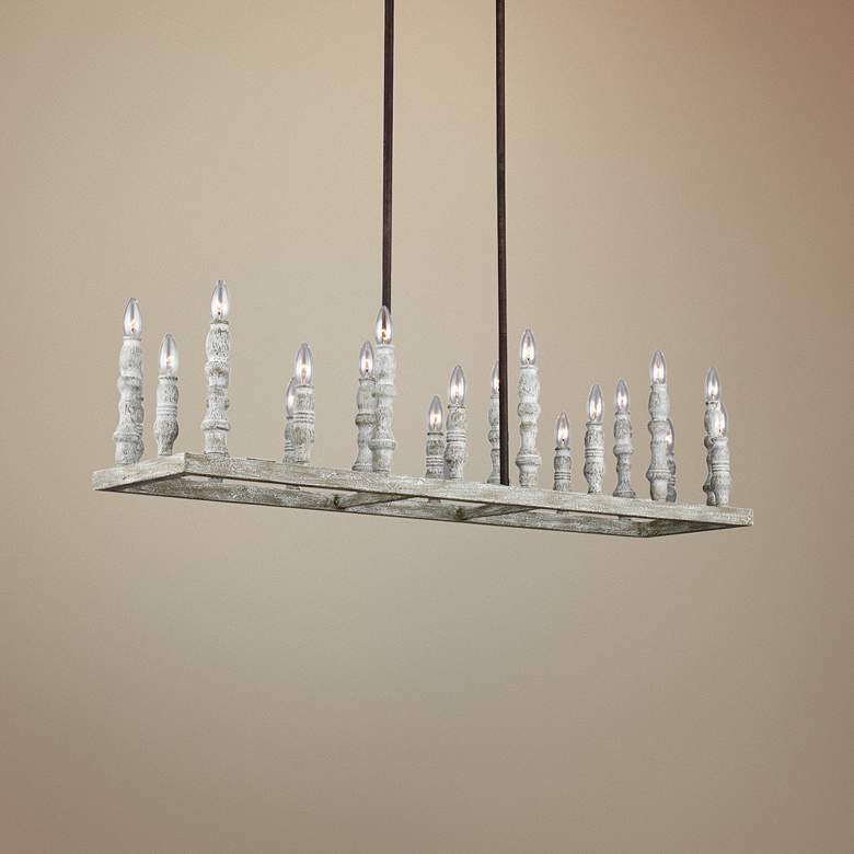 Image 1 Norridge 48 inch Wide 20-Light Distressed Fence Board Chandelier