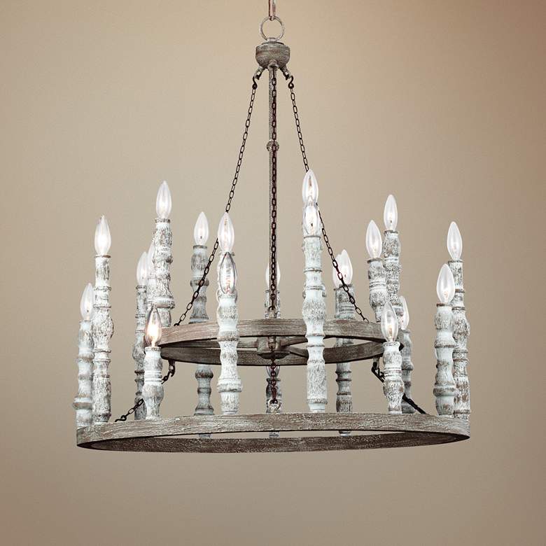 Image 1 Norridge Wagon Wheel 30 inch Wide 24-Light Large Chandelier