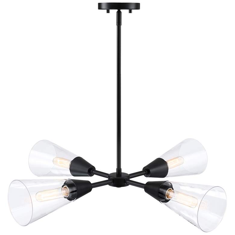 Image 1 Norro 30 in. 4-Light Matte Black Modern Chandelier with Clear Glass Shades