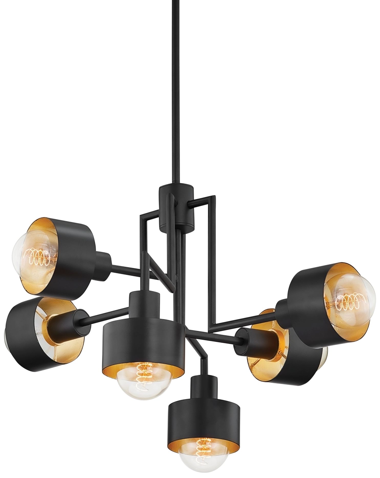 North 25 1/2"W Soft Black and Gold Leaf 6-Light Chandelier