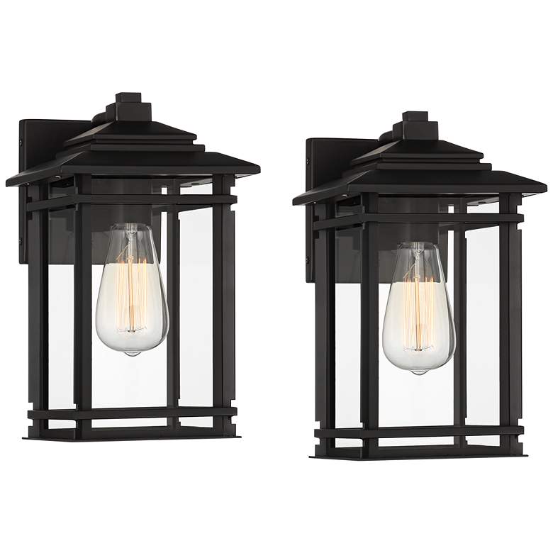 Image 2 North House 12 inch High Matte Black and Glass Outdoor Wall Light Set of 2