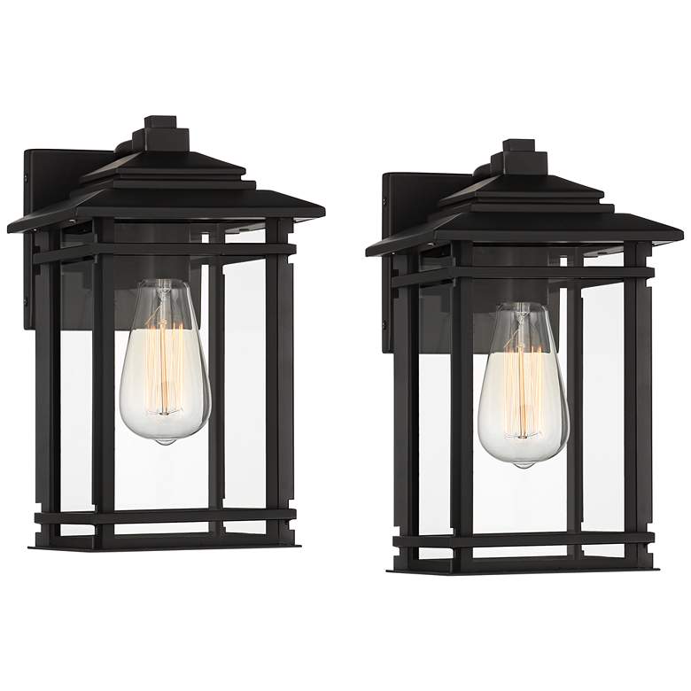 Image 2 North House 12" High Matte Black and Glass Outdoor Wall Light Set of 2