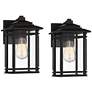 North House 12" High Matte Black and Glass Outdoor Wall Light Set of 2