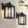 North House 12" High Matte Black and Glass Outdoor Wall Light Set of 2