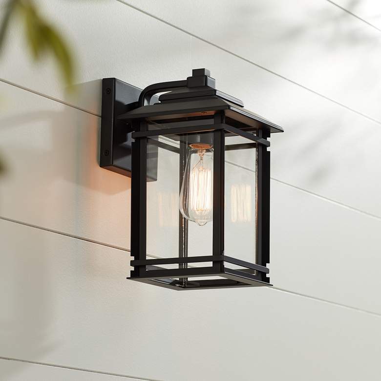 Image 7 North House 12" High Matte Black and Glass Outdoor Wall Light Set of 2 more views