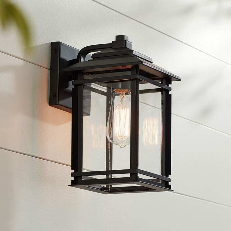 North House 12&quot; High Matte Black and Glass Outdoor Wall Light