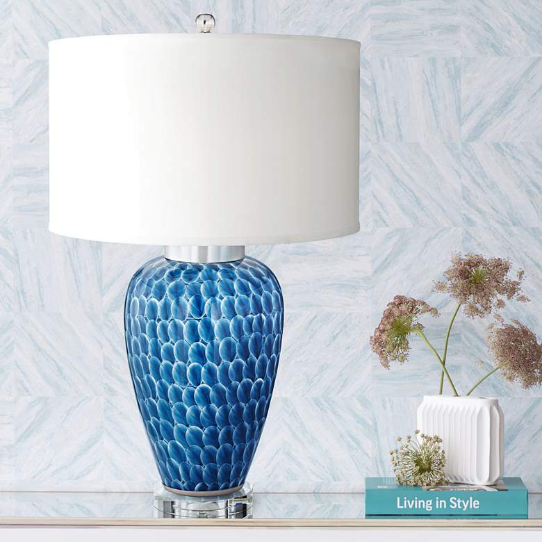 Image 1 North Shore Deep Blue Glaze Ceramic Table Lamp