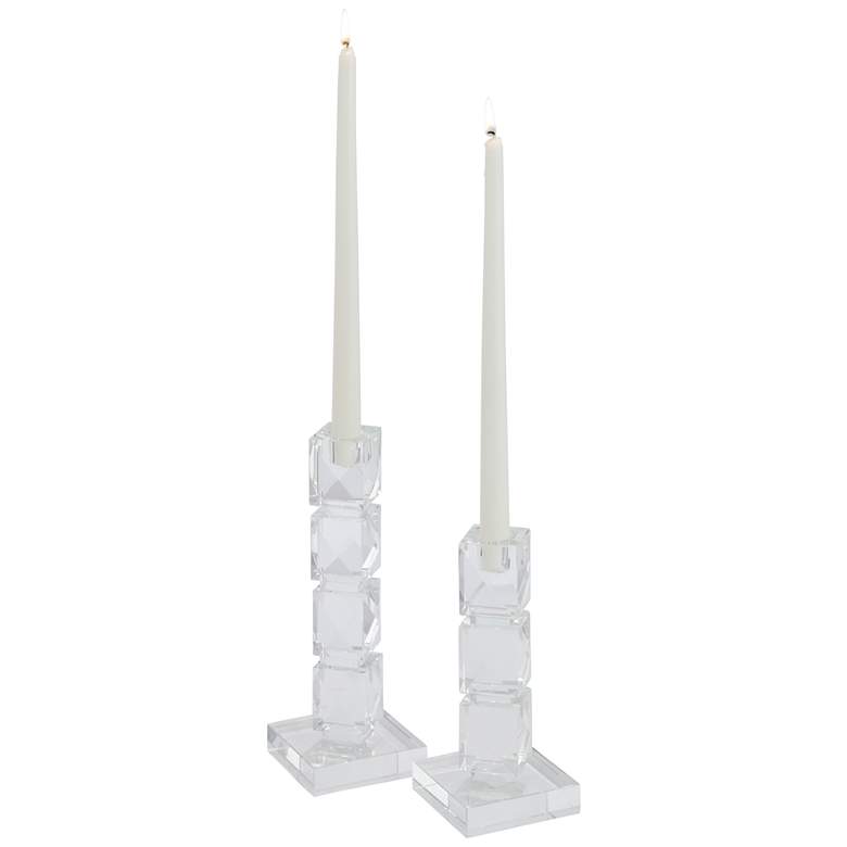 Image 5 Northern Lights Clear Glass Taper Candlesticks Set of 2 more views