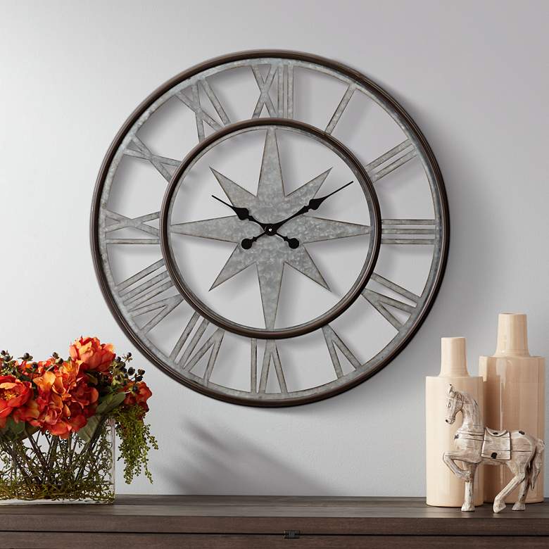 Image 1 Northern Star 30" Round Silver and Black Wall Clock