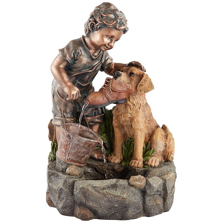 Image 2 Northport 24 3/4" High Boy Plays with Dog Outdoor Fountain