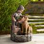 Northport Boy Plays with Dog Outdoor Fountain