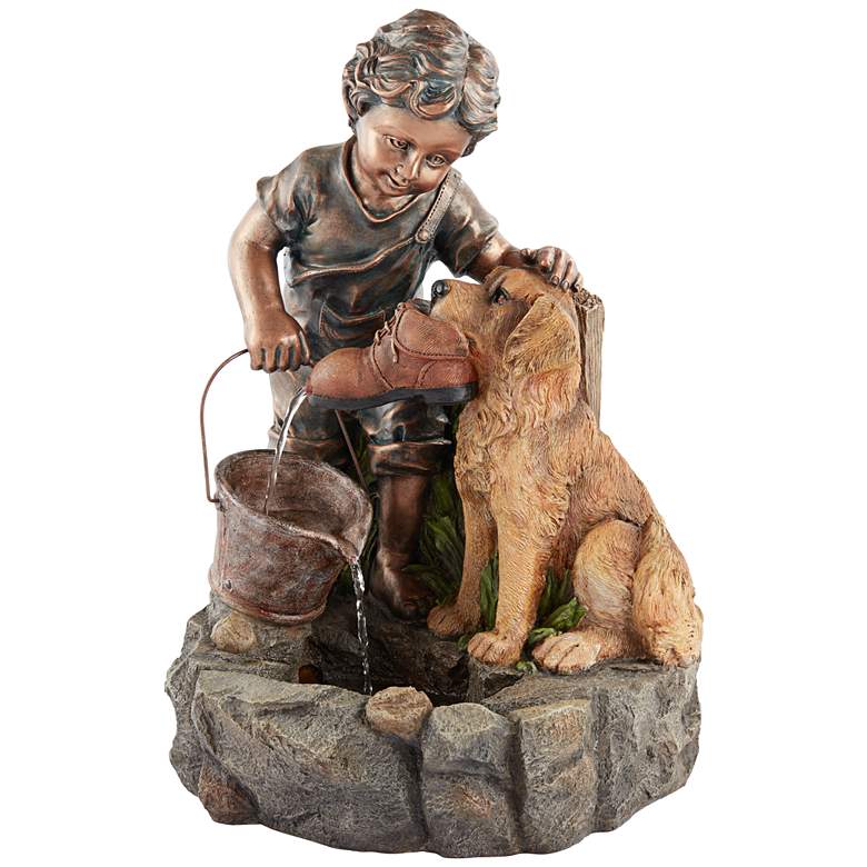 Image 3 Northport 24 3/4" High Boy Plays with Dog Outdoor Fountain more views