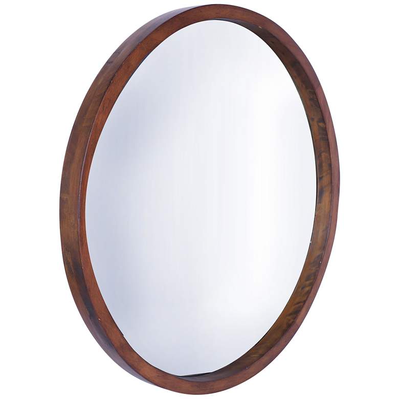 Image 1 Northwood Walnut Brown 22 inch Round Wooden Wall Mirror