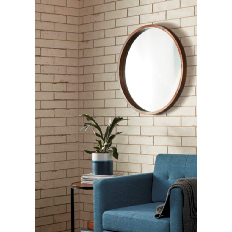 Northwood Walnut Brown 22 inch Round Wooden Wall Mirror more views