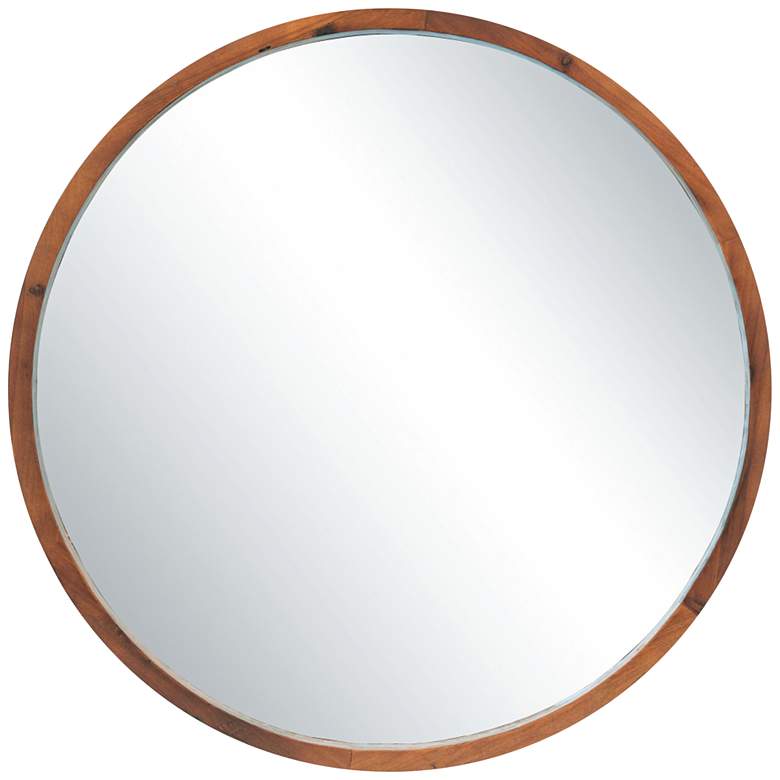Image 2 Northwood Walnut Brown Wood 30 inch Round Wall Mirror