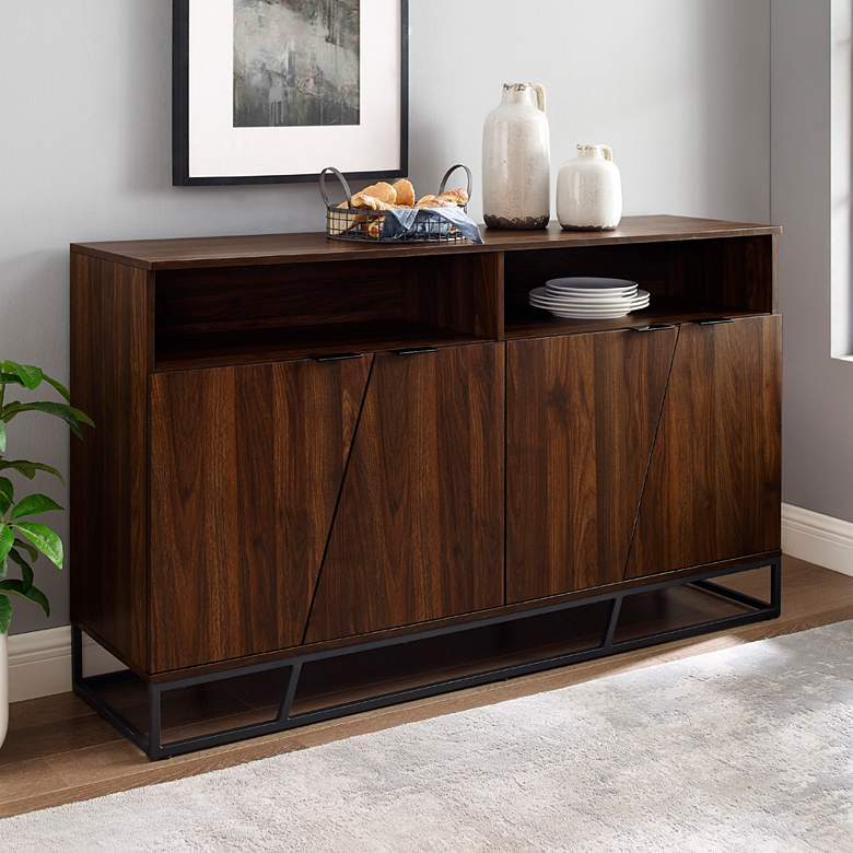 Image 1 Norton 58" Wide Dark Walnut 4-Door Wood Sideboard