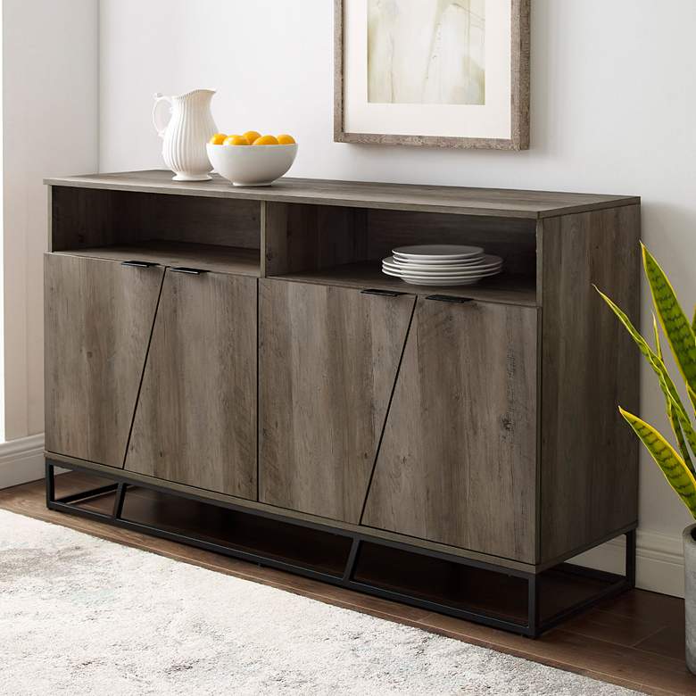 Image 1 Norton 58" Wide Gray Washed 4-Door Wood Sideboard