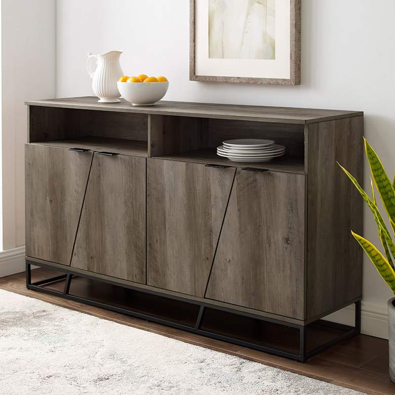 Image 1 Norton 58 inch Wide Gray Washed 4-Door Wood Sideboard