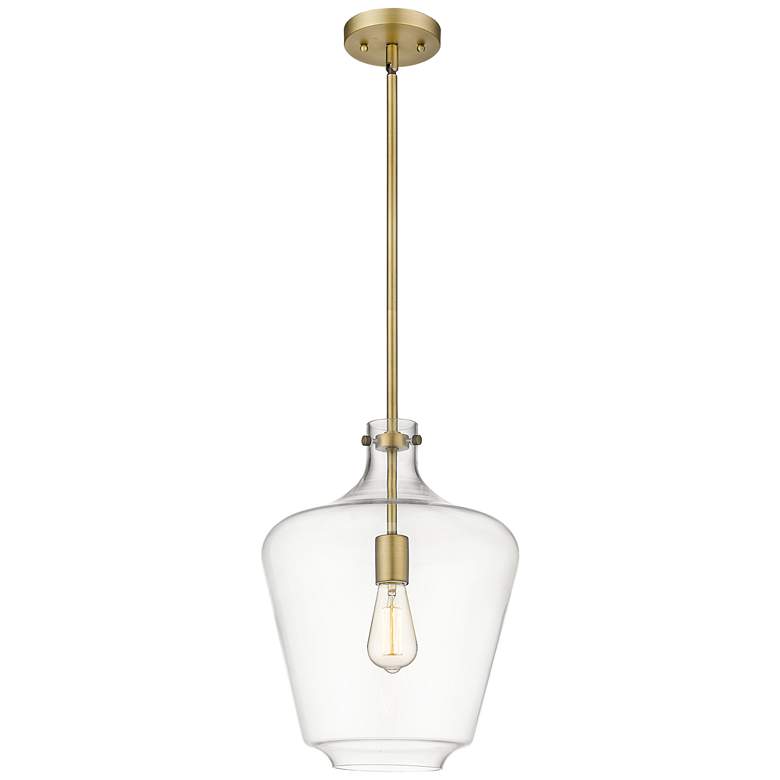 Image 1 Norwalk 12" Brushed Brass Stem Hung Mini Pendant w/ Clear Shade