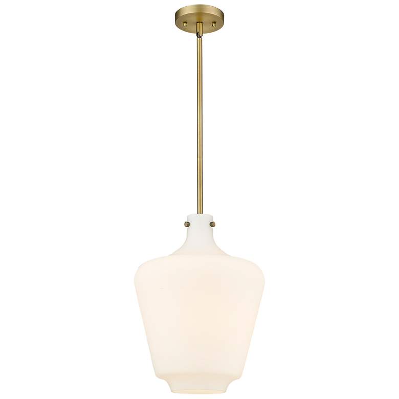 Image 1 Norwalk 12" Brushed Brass Stem Hung Mini Pendant w/ Matte White Shade