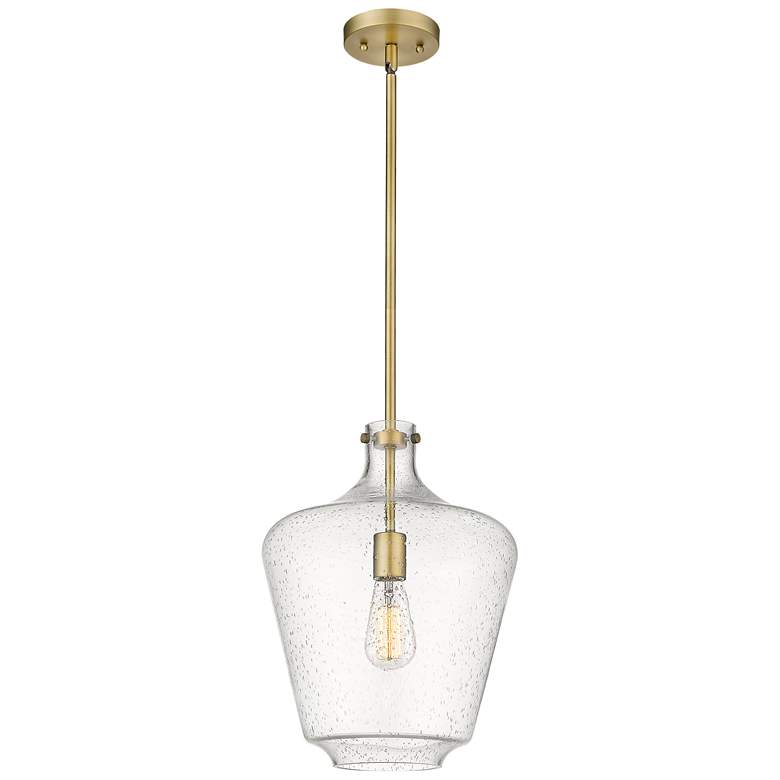Image 1 Norwalk 12" Brushed Brass Stem Hung Mini Pendant w/ Seedy Shade