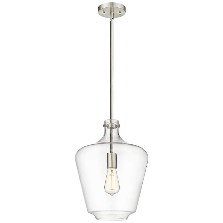 Image 1 Norwalk 12" Brushed Satin Nickel Stem Hung Mini Pendant w/ Clear Shade