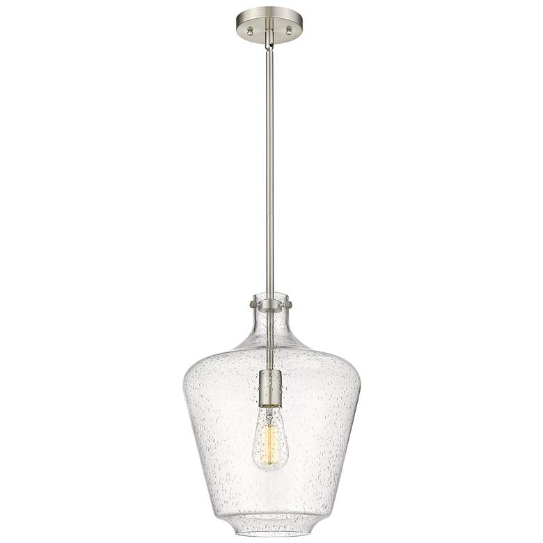 Image 1 Norwalk 12" Brushed Satin Nickel Stem Hung Mini Pendant w/ Seedy Shade