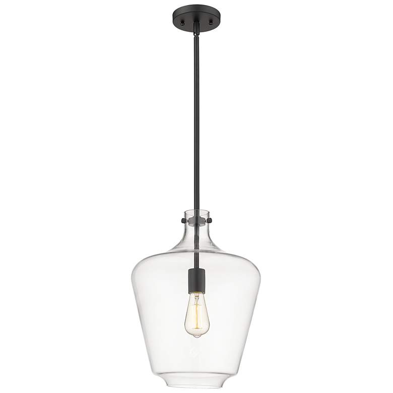 Image 1 Norwalk 12" Matte Black Stem Hung Mini Pendant w/ Clear Shade